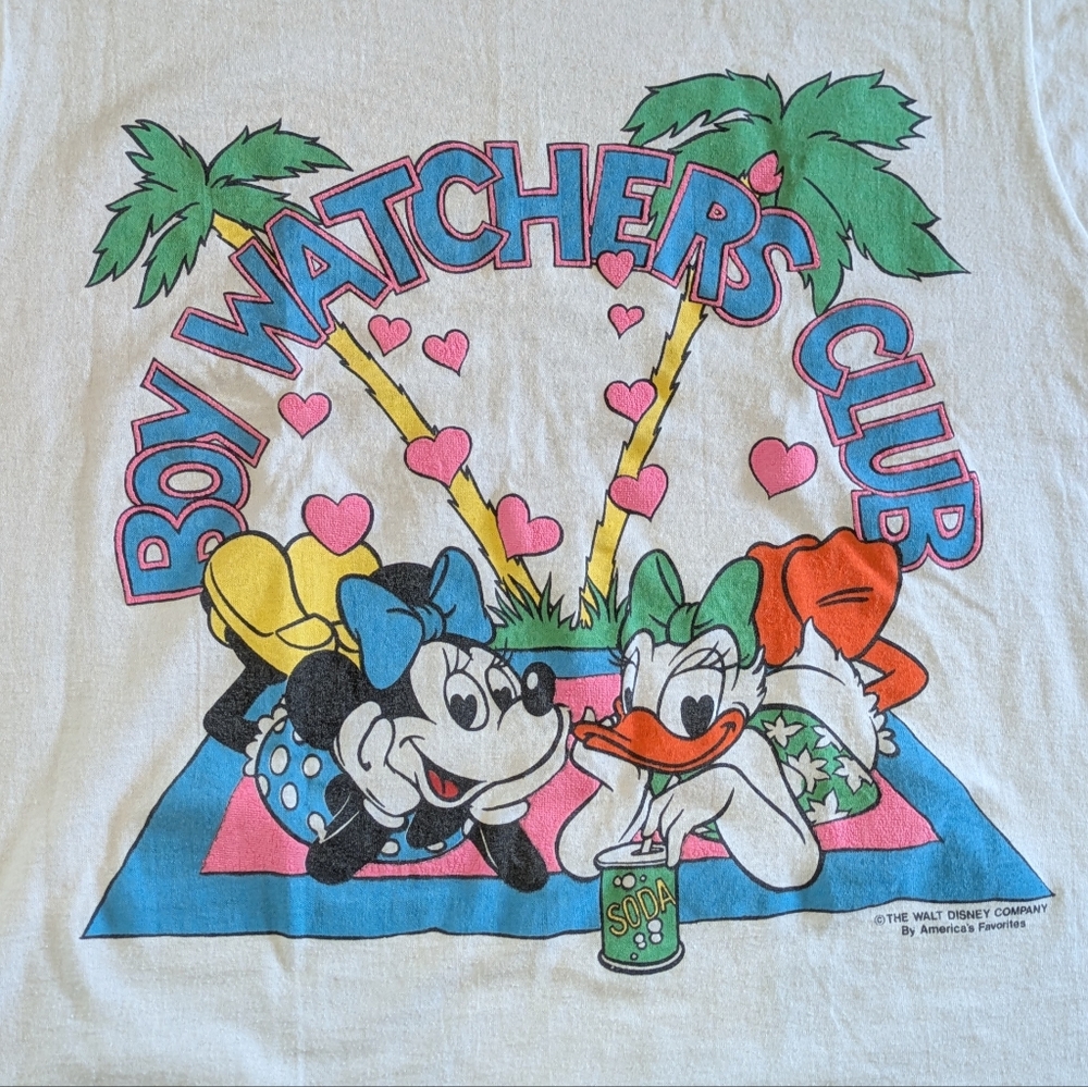 Vintage Rare Disney Screen Stars Boy Watchers Club T-Shirt Day Glow Puff Sz Lg - Picture 2 of 13